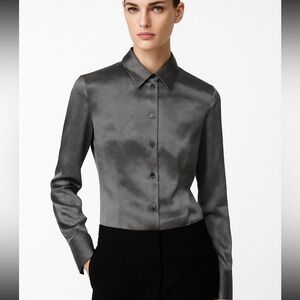 Giorgio Armani Silk Micro Geometric Print Elegant Button Down